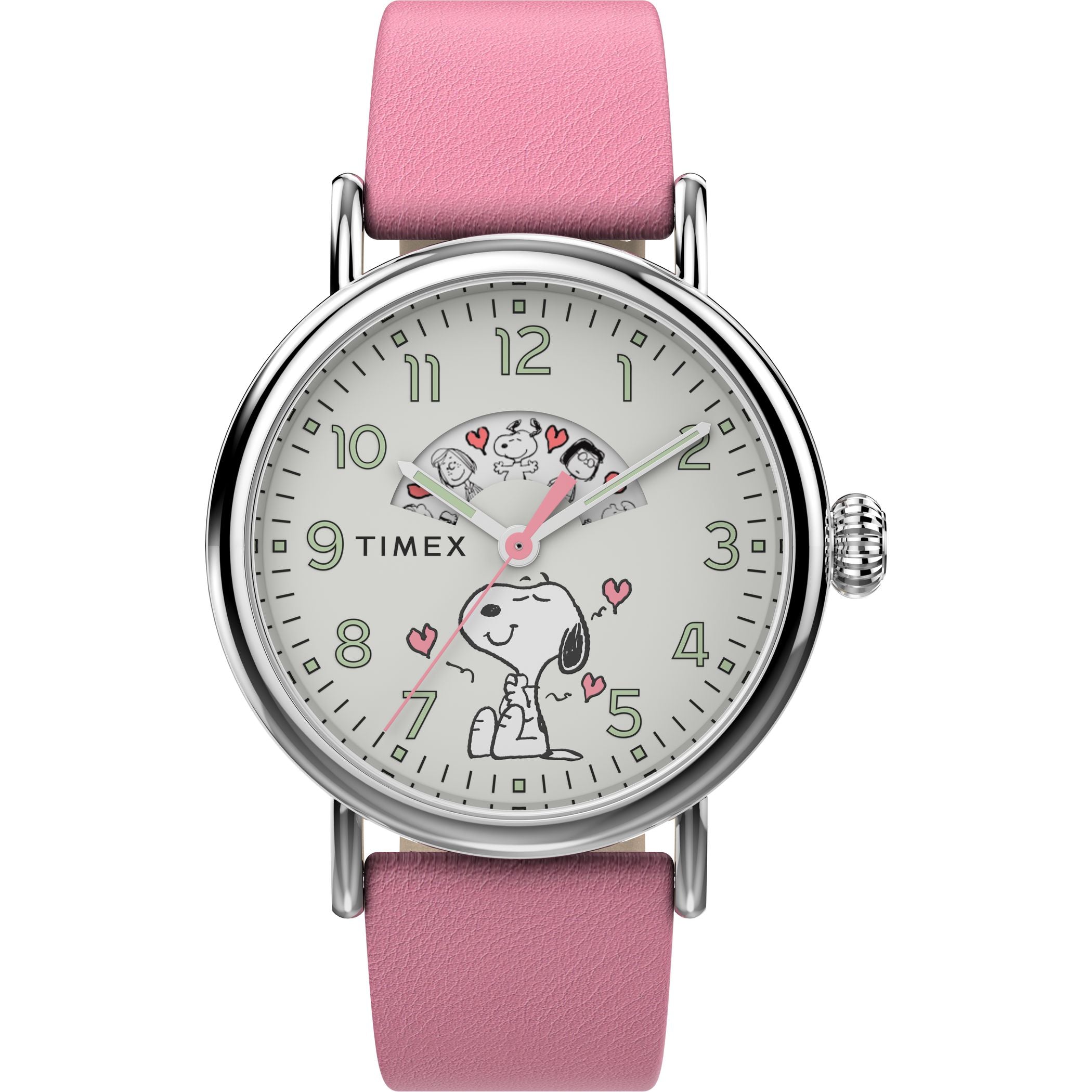 Timex Standard x Peanuts Valentine's 40mm Leather Strap Watch Pink TW2W88900VQ