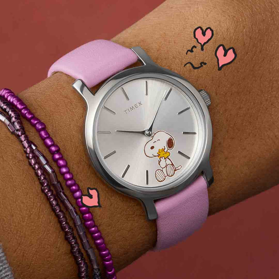 Timex x Peanuts Transcend Snoopy Hug 31 mm Pink Leather Watch TW2Y26000VQ