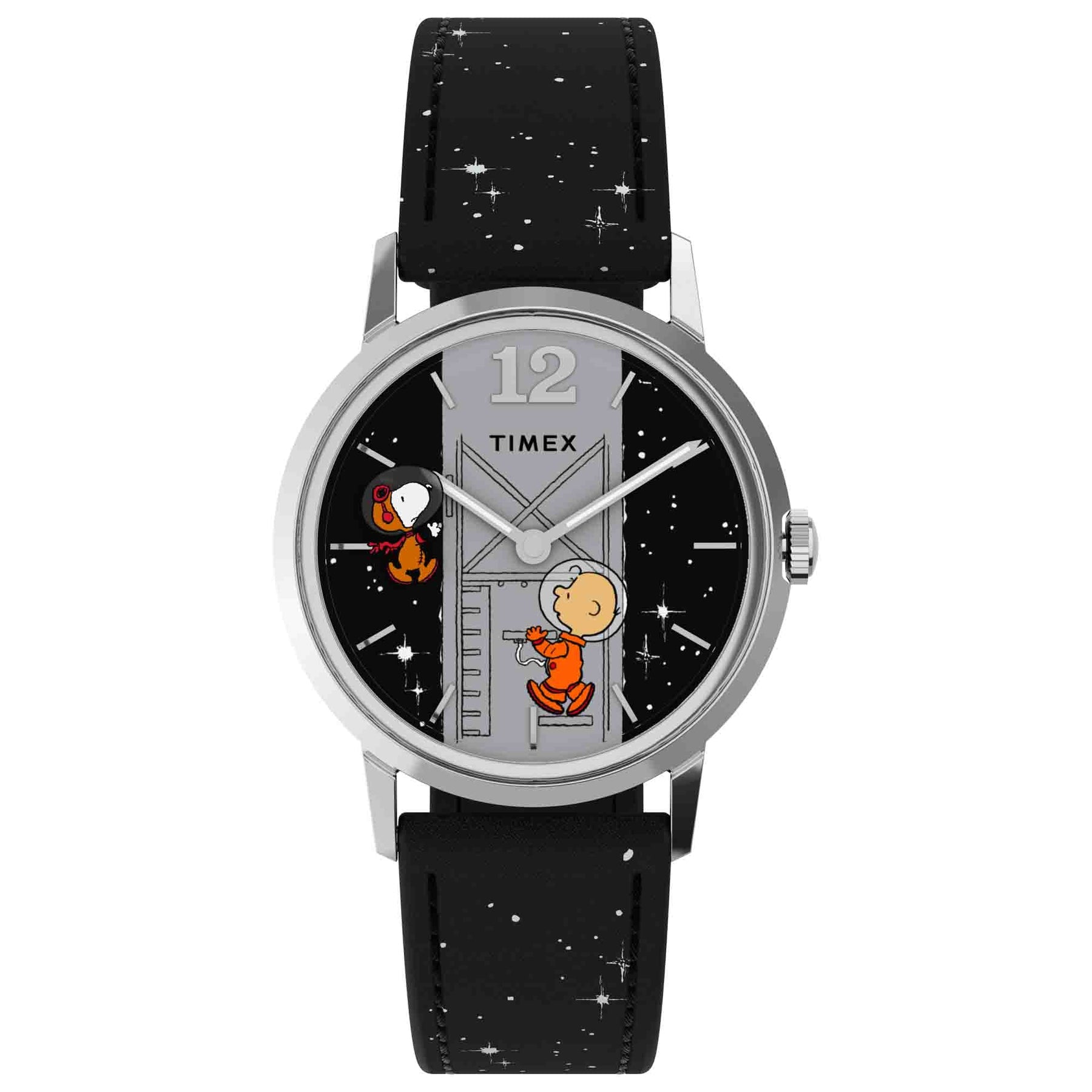 Timex x Peanuts Marlin Hand-Wound Space 34 mm Leather Strap Watch TW2W897000Q