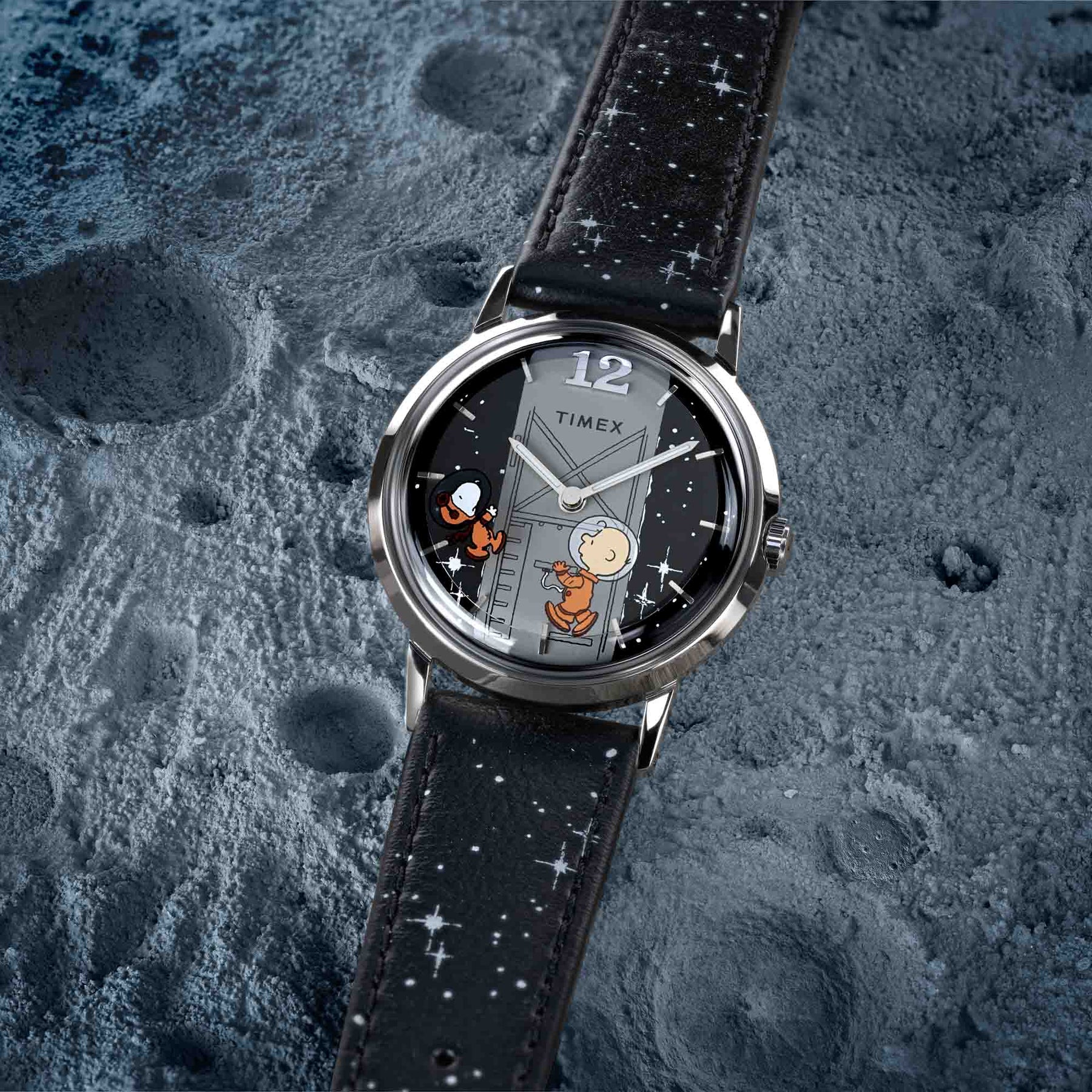Timex x Peanuts Marlin Hand-Wound Space 34 mm Leather Strap Watch TW2W897000Q