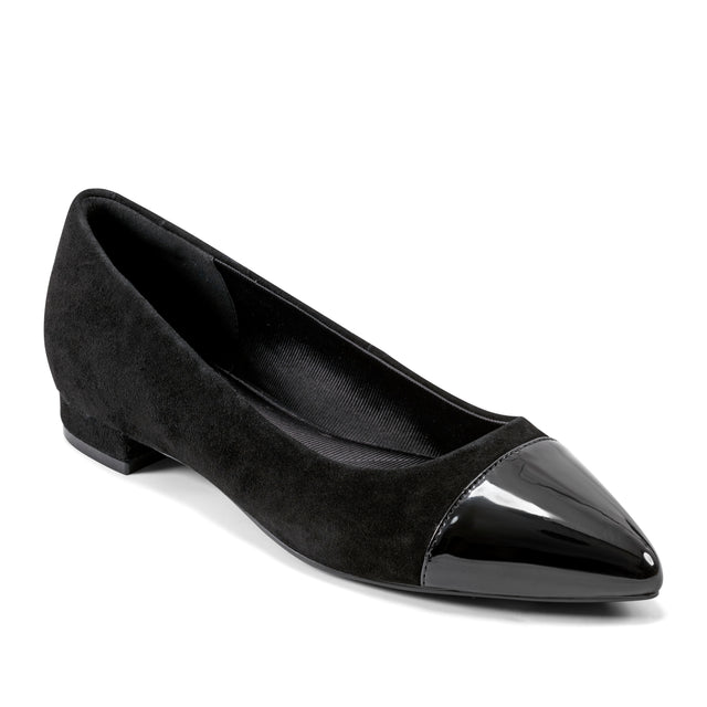 Rockport Women's Kenzie Total Motion Pointy Toe Dress Flats Black Leather with Patent Cap W-KENZIE BLK001