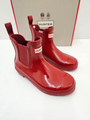 Hunter Women's Original Gloss Chelsea Boots Military Red WFS2078RGL MLR - APLAZE