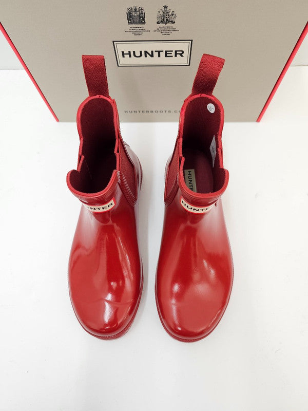 Hunter Women's Original Gloss Chelsea Boots Military Red WFS2078RGL MLR - APLAZE