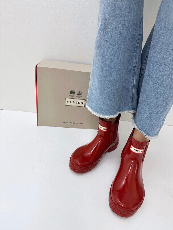 Hunter Women's Original Gloss Chelsea Boots Military Red WFS2078RGL MLR - APLAZE