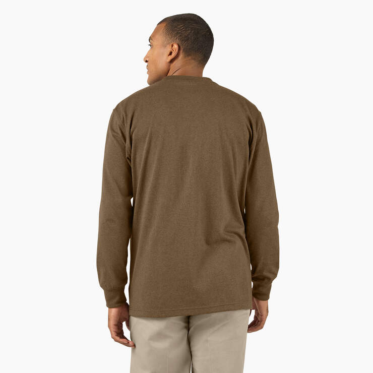 Dickies Mens Heavyweight Heathered Long Sleeve Pocket T-Shirt Brown Duck/Black Heather WL450HK49