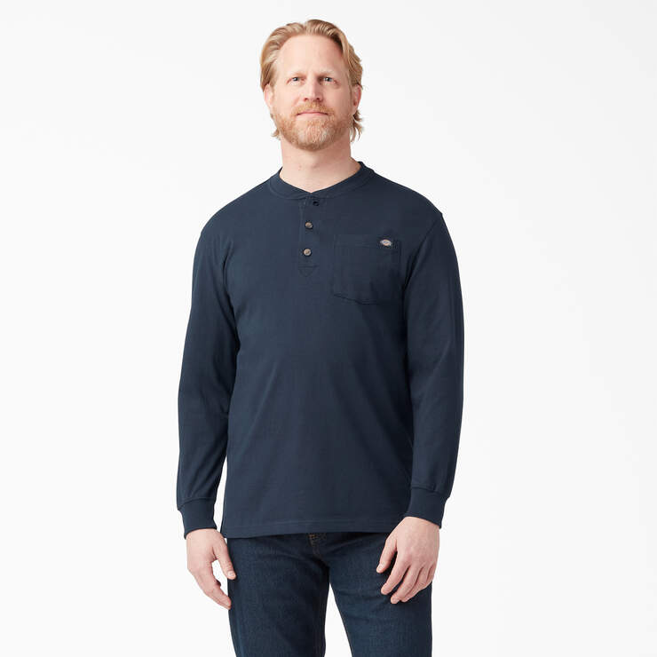 Dickies Mens Heavyweight Long Sleeve Henley T-Shirt Dark Navy WL451DN