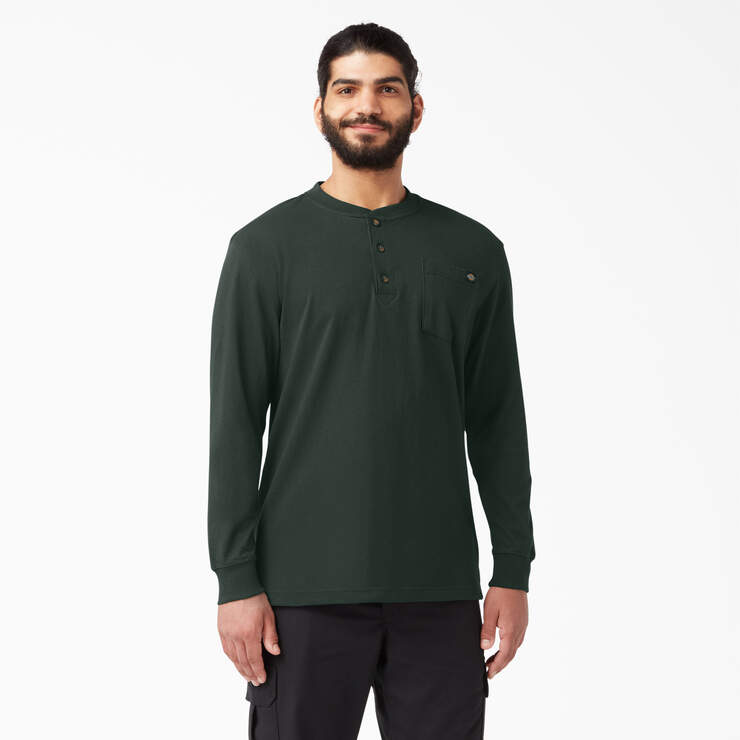 Dickies Mens Heavyweight Long Sleeve Henley T-Shirt Hunter Green WL451GH
