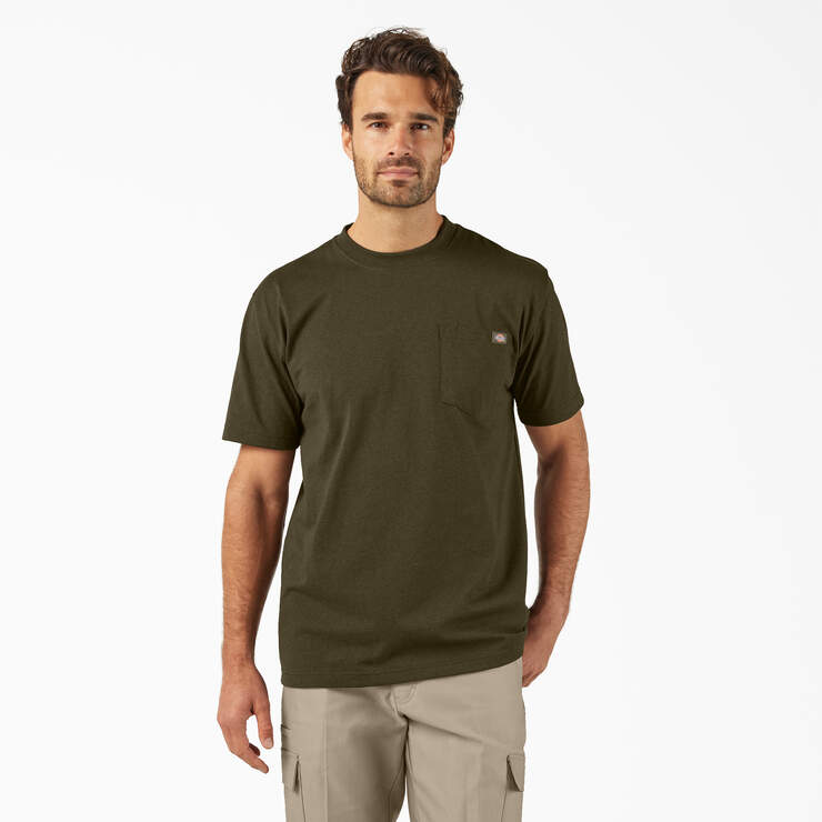 Dickies Mens Heavyweight Heathered Pocket Tee Dark Olive Heather WS450HL06