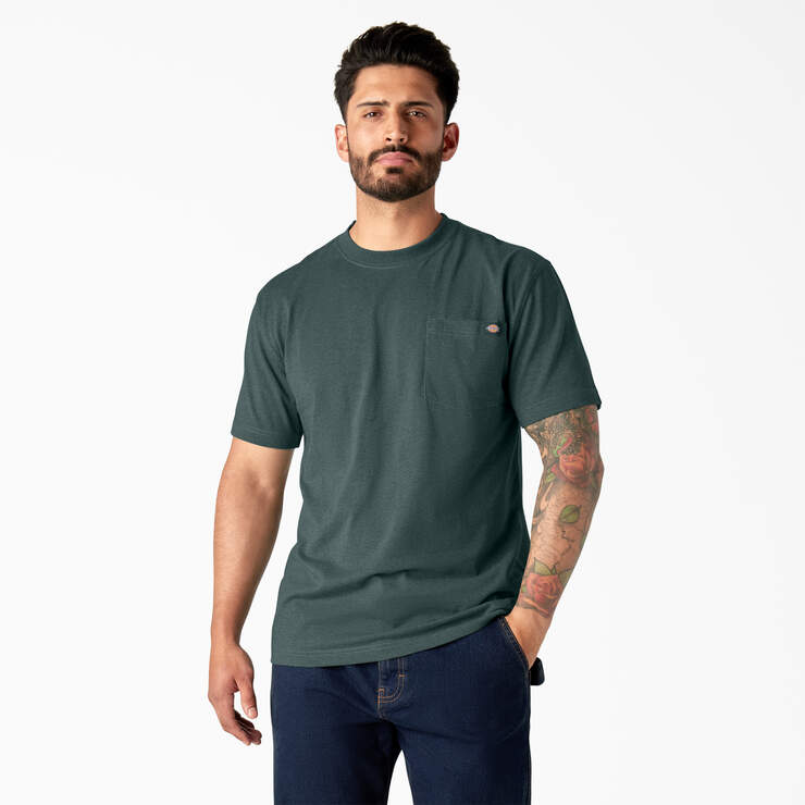 Dickies Heavyweight Heathered Pocket Tee Mallard Green Single Dye WS450HLSD