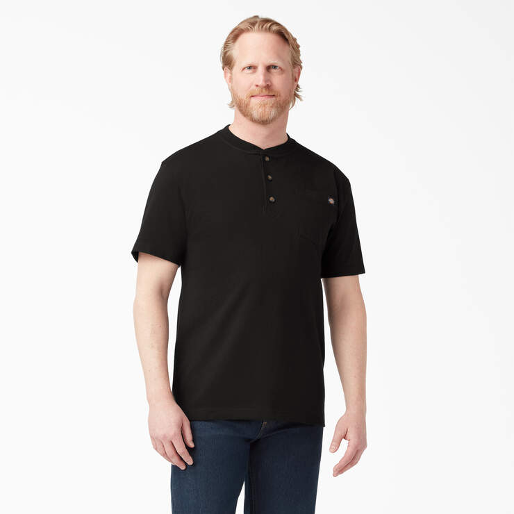 Dickies Mens Heavyweight Short Sleeve Henley T-Shirt Black WS451BK