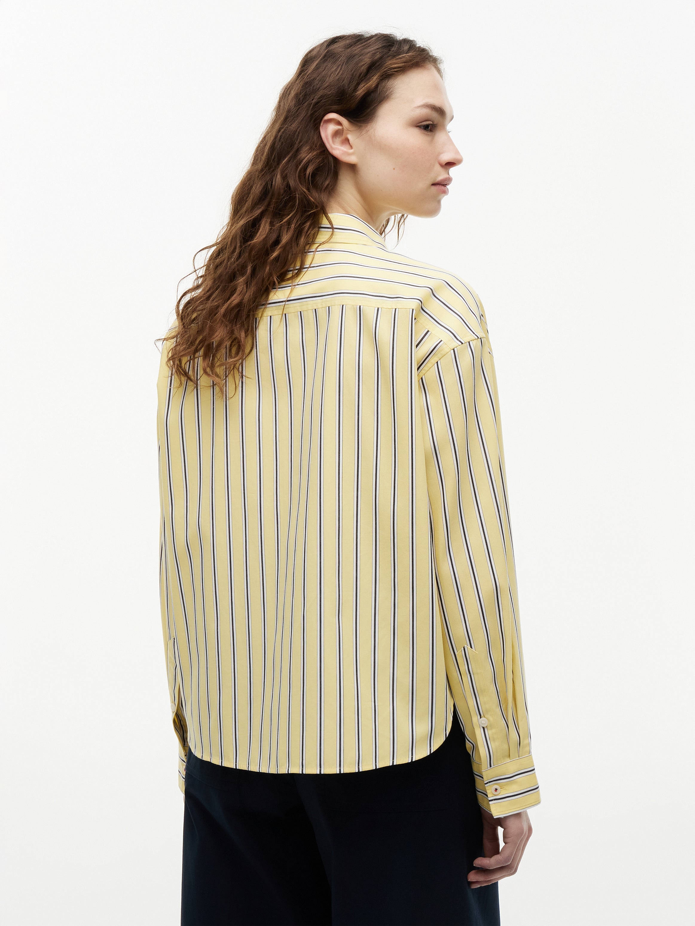 Tommy Hilfiger Women's Summer Poplin Long Sleeve Boxy Shirt Liquorice Stripe Citronella WW49940 0FR 970