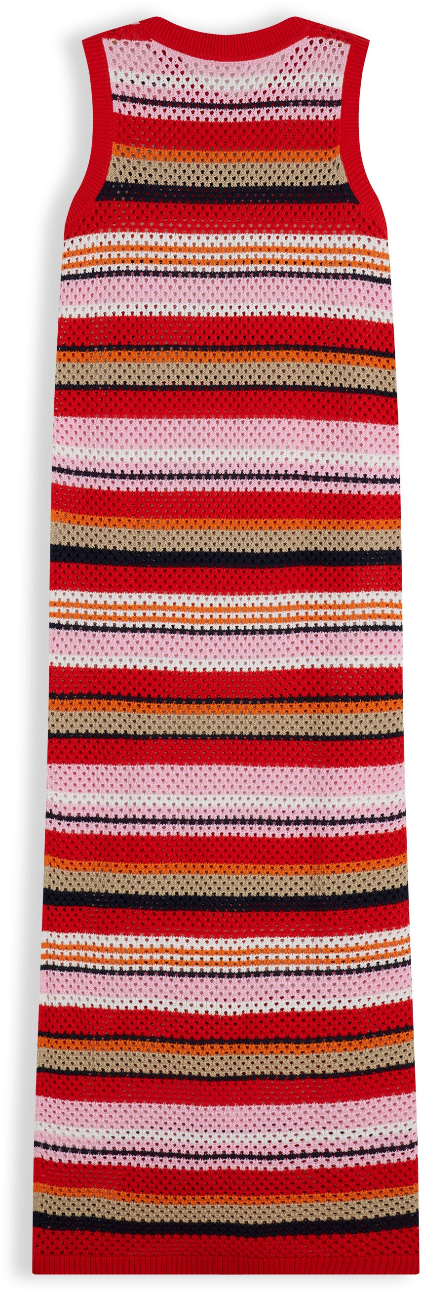 Tommy Hilfiger Women's Summer Crochet Midi Sleeveless Crew Neck Dress Multicolor Stripe Fierce Red WW50174 0EW 971