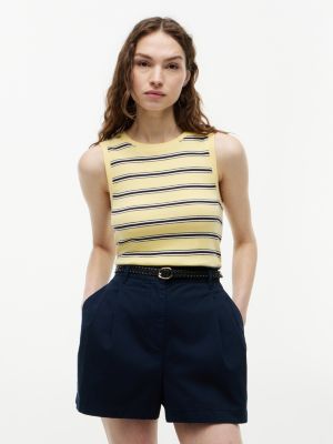 Tommy Hilfiger Womens Slim Fit Multistripe Tank Top Multicolor Stripe Citronella WW50025-0FS
