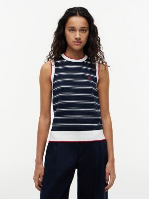 Tommy Hilfiger Womens Striped Sweater Vest Classic Summer Stripe WW50220-0A6