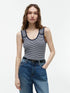 Tommy Hilfiger Womens Slim Fit Nautical Gold-Button Tank Top Navy Blue Ecru Stripe WW52112-0X4