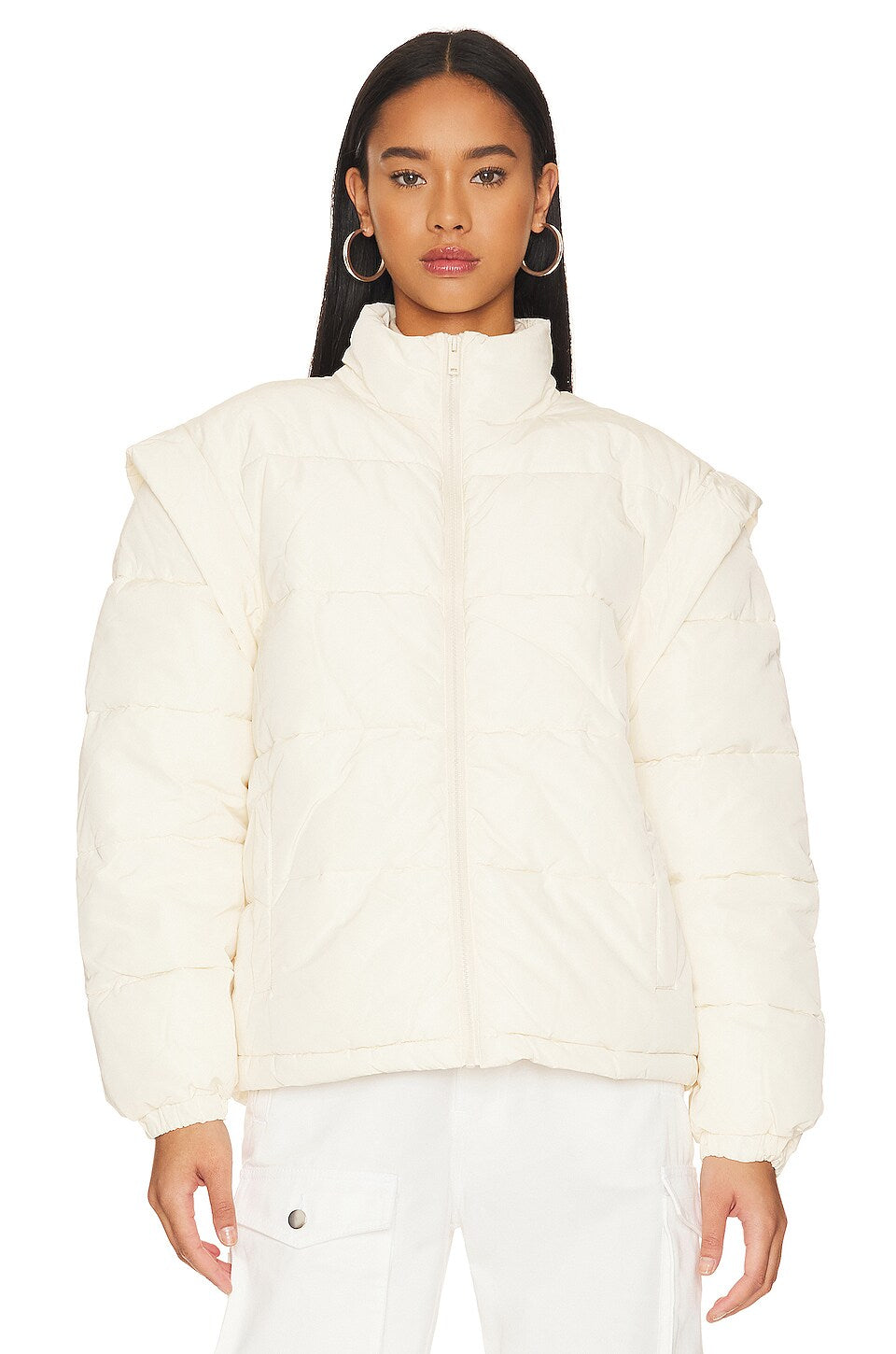 WeWoreWhat Women's Snap Off Sleeve Puffer Jacket Ivory WWT-50 MX1