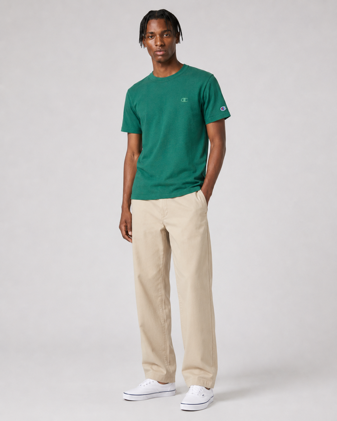 Champion Classic Tee, Embroidered C Logo Road Sign Green T0223 A9MC