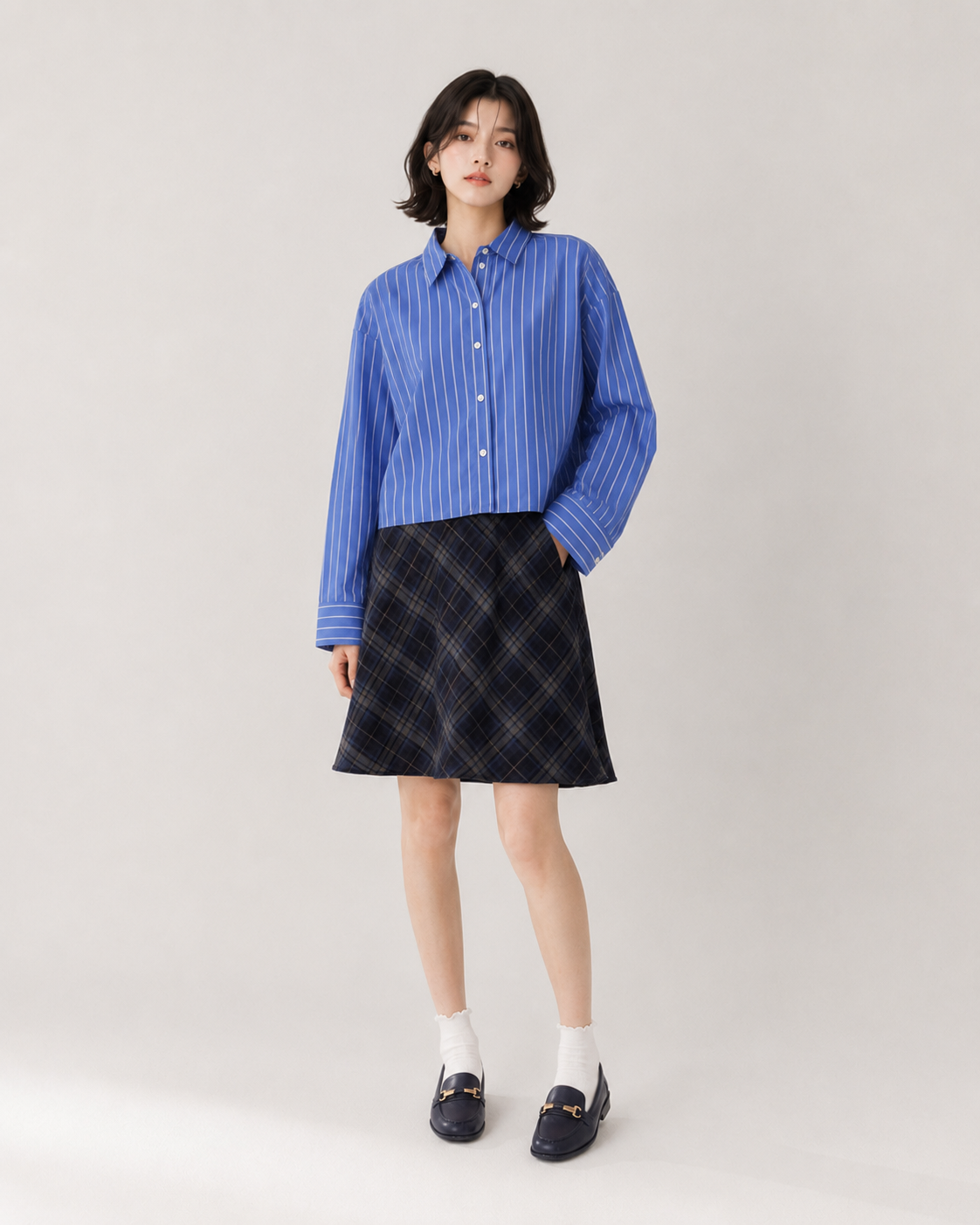 Calvin Klein Women's YD Striped Boxy Cropped Shirt Blue 47C118G 461