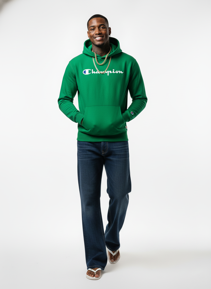 Champion Men's Powerblend Fleece Hoodie Script Logo Green Vine GF89H Y07718 VZU