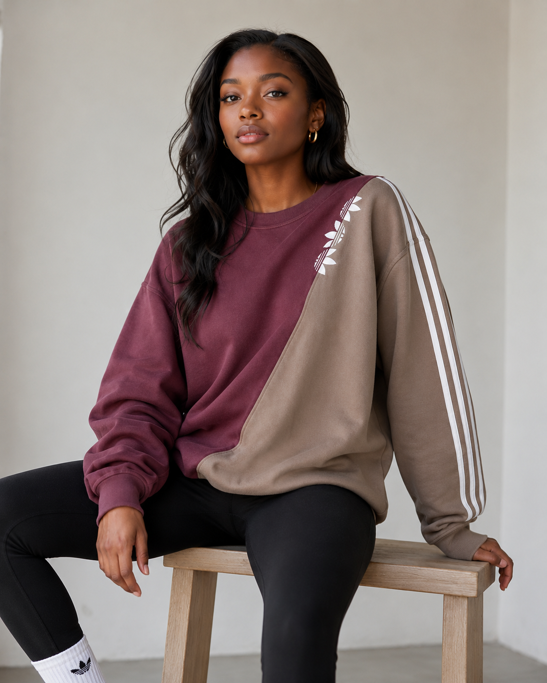 Adidas Women's Originals Adicolor Sliced Trefoil Crewneck Sweatshirt Quicri/Chabrn HN8793 D1