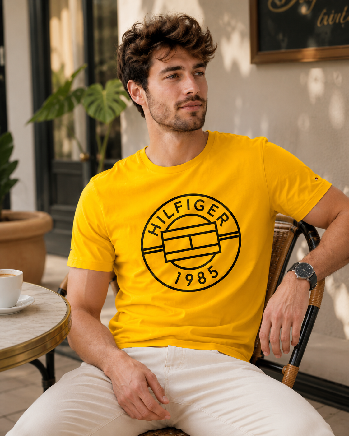 Tommy Hilfiger Mens David Short Sleeve T-Shirt Courtside Yellow 78J5433 720