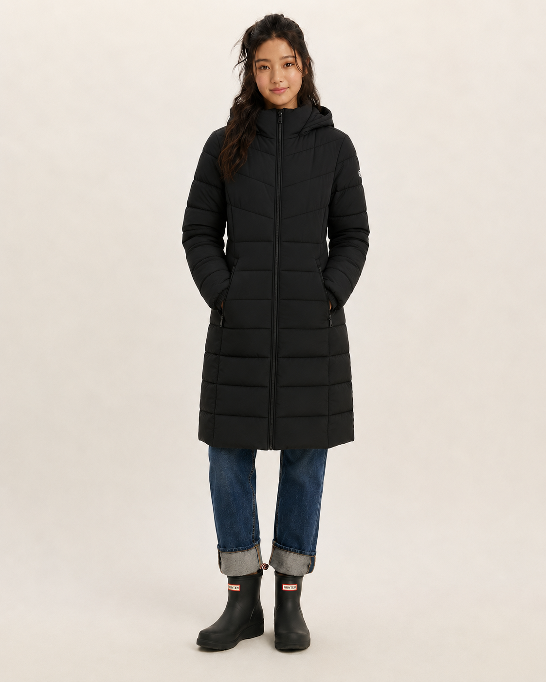 Calvin Klein Women's Long Water Resistant Hooded Puffer Jacket Black CW303264 BLK C4
