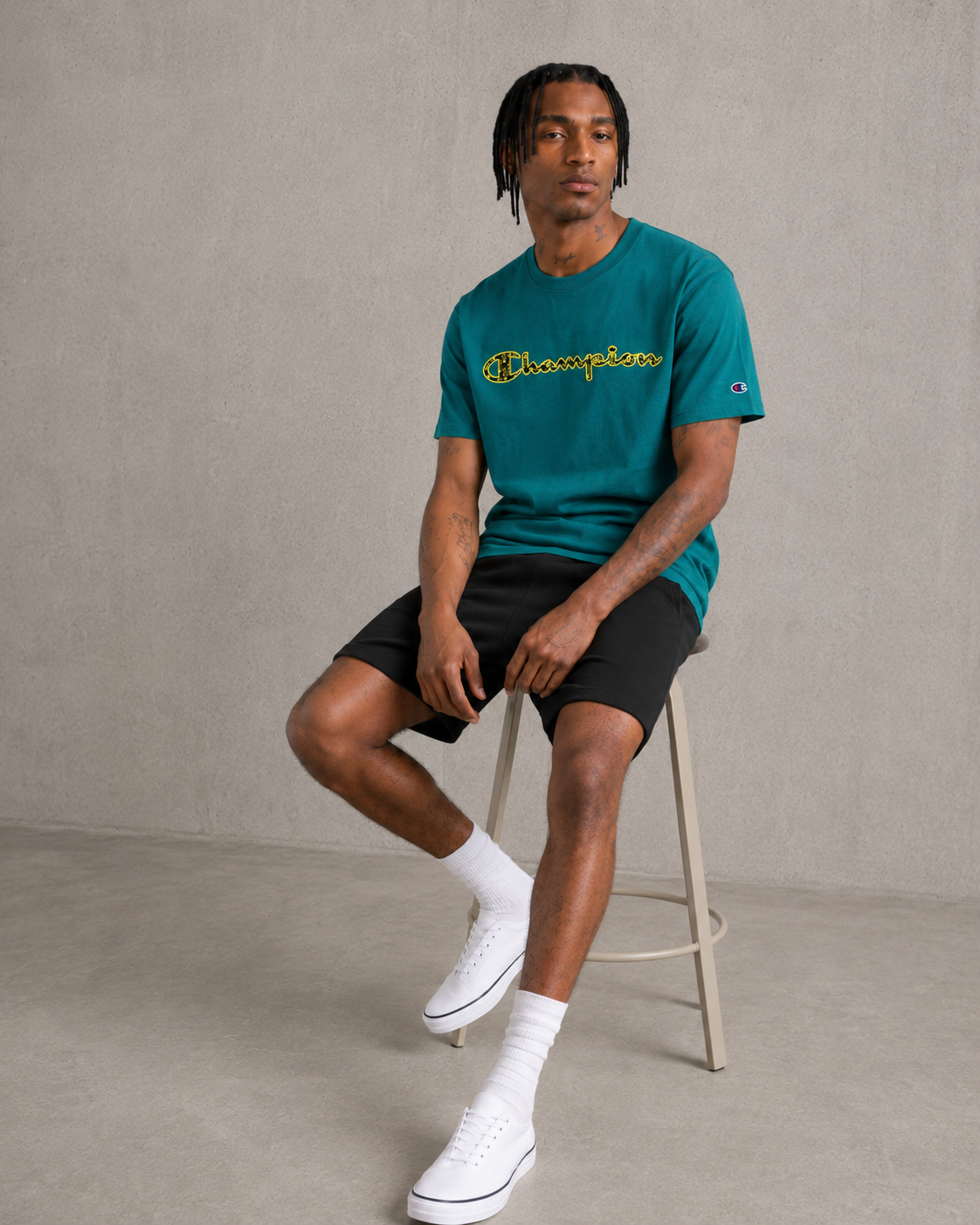 Champion Mini C Script Logo Classic Jersey Tee Off The Grid Green GT23H 586559 AUEB