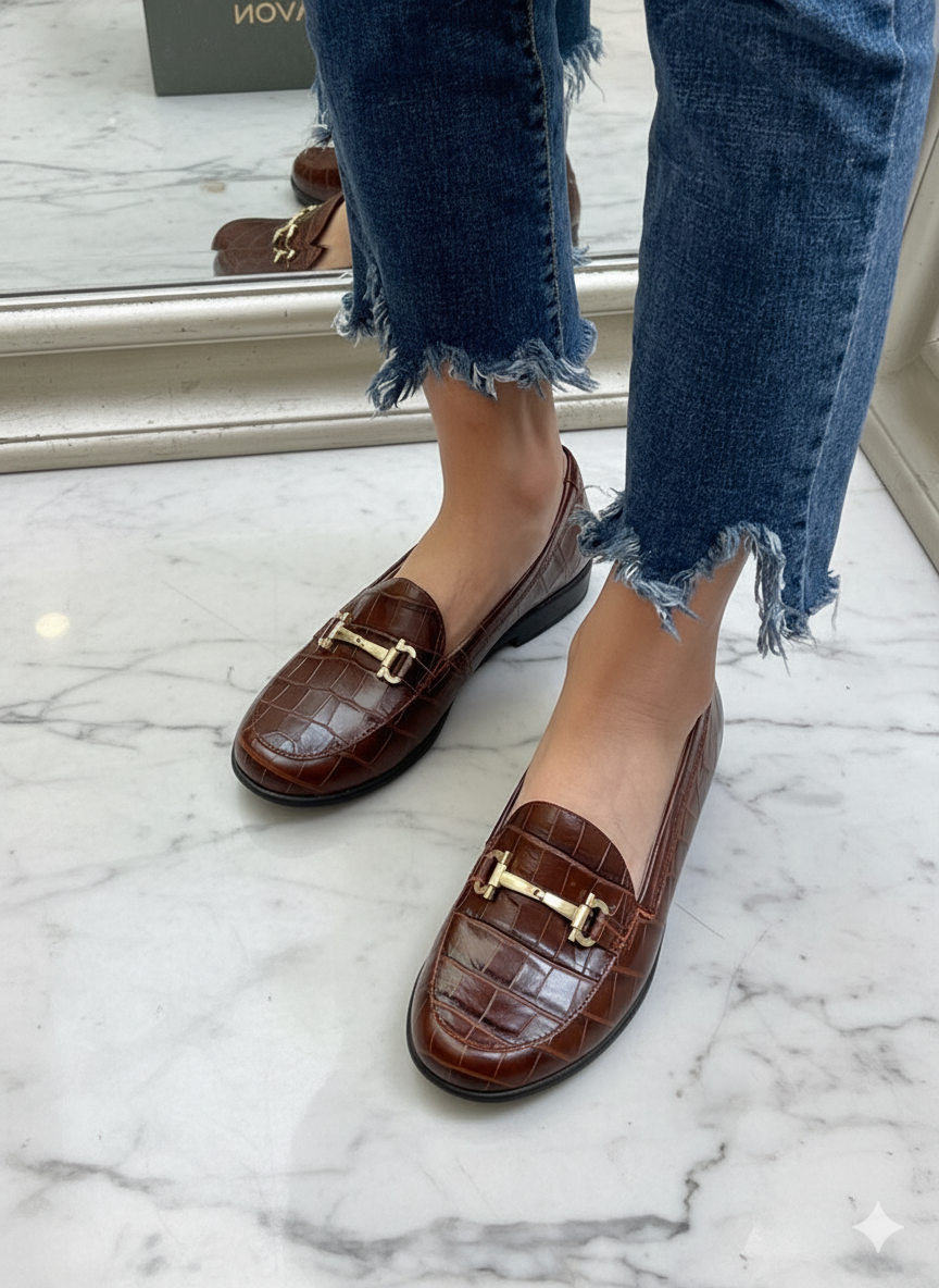 Rockport Aravon Womens Abbey Bit Loafer Brown Croco CI1064