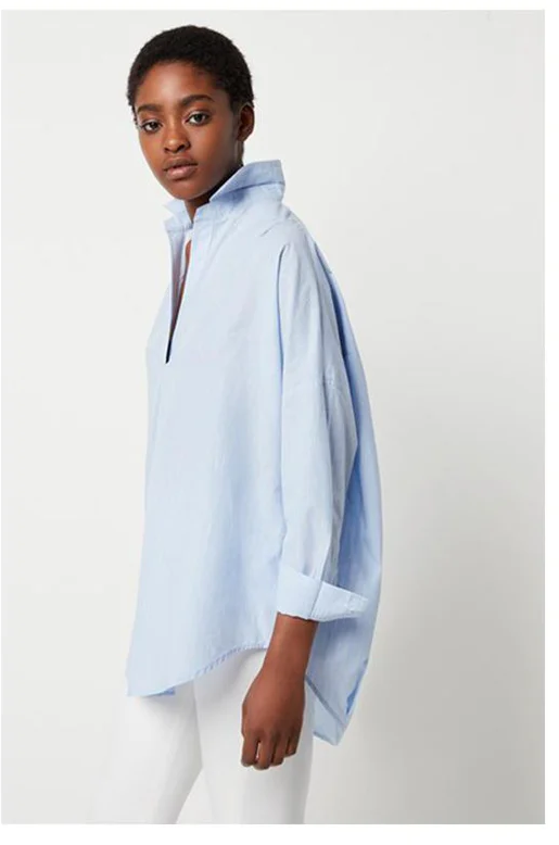 French Connection Adisian Stripe Rhodes Popover Shirt Blue Bird Stripe 72NBQ