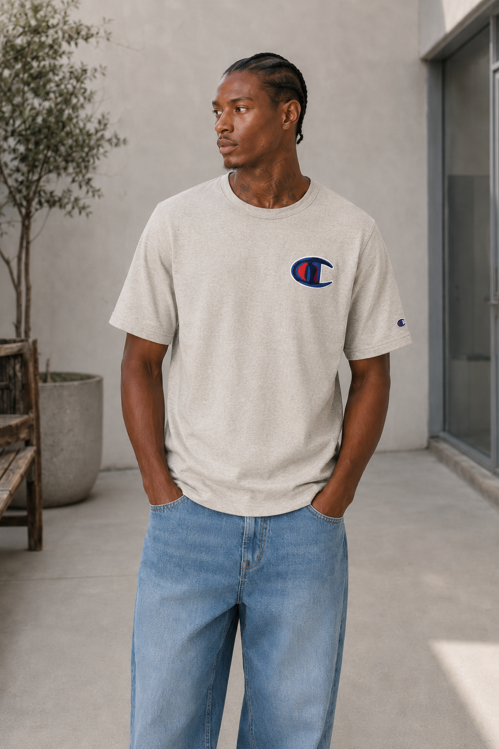 Champion Men's Chain Stitched C Heritage Tee Oatmeal Heather GT19 5863NA K74