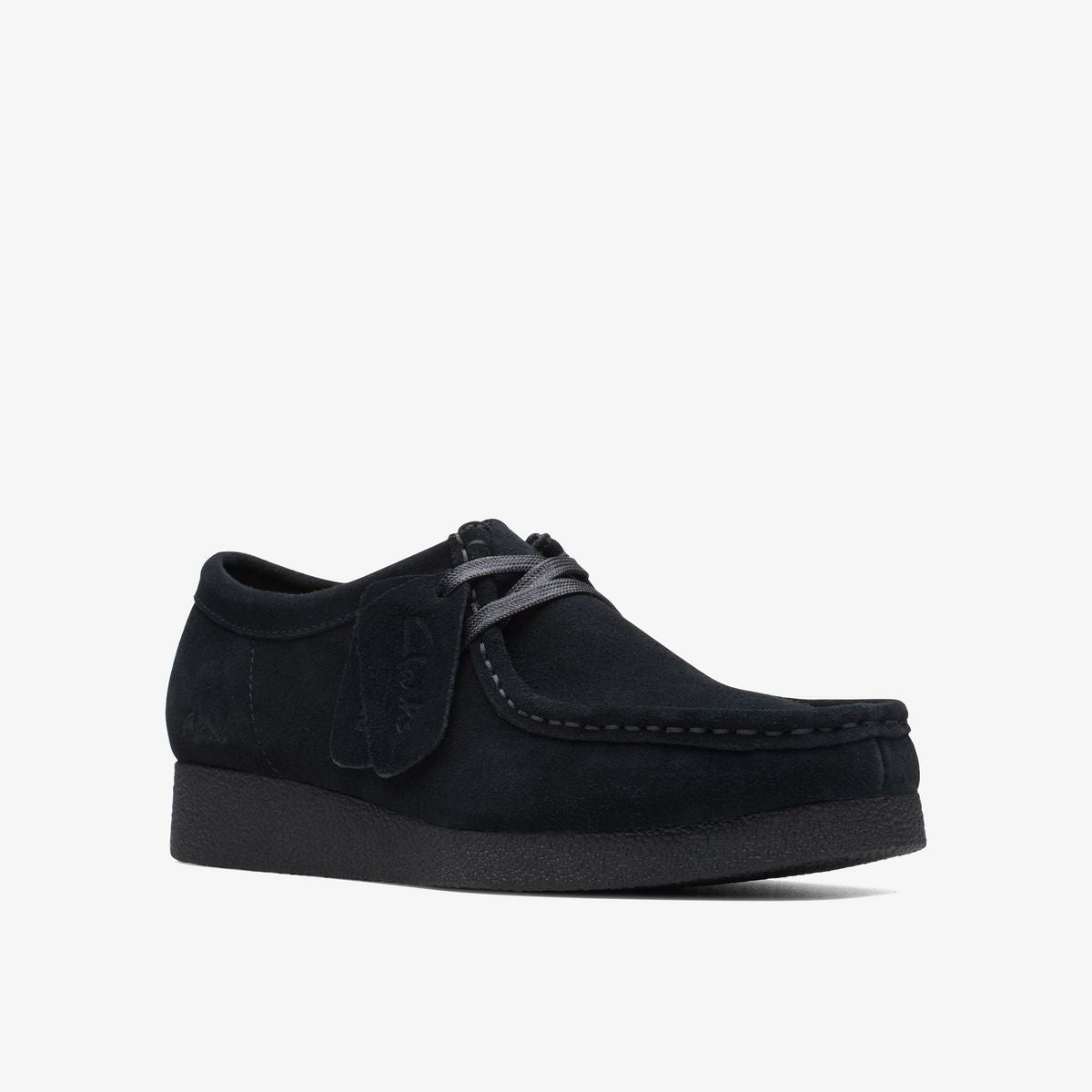 Clarks Originals Women's Wallabee EVO Shoe Black Suede 26174746 - three-quarter angle