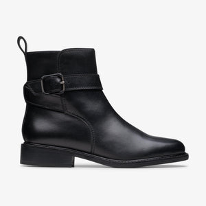 Clarks Renewal Style black leather ankle boots, side profile