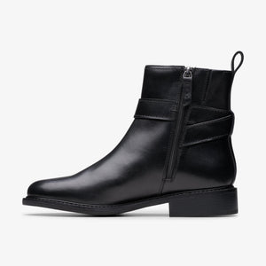 Clarks Renewal Style black leather ankle boots, opposite side profile