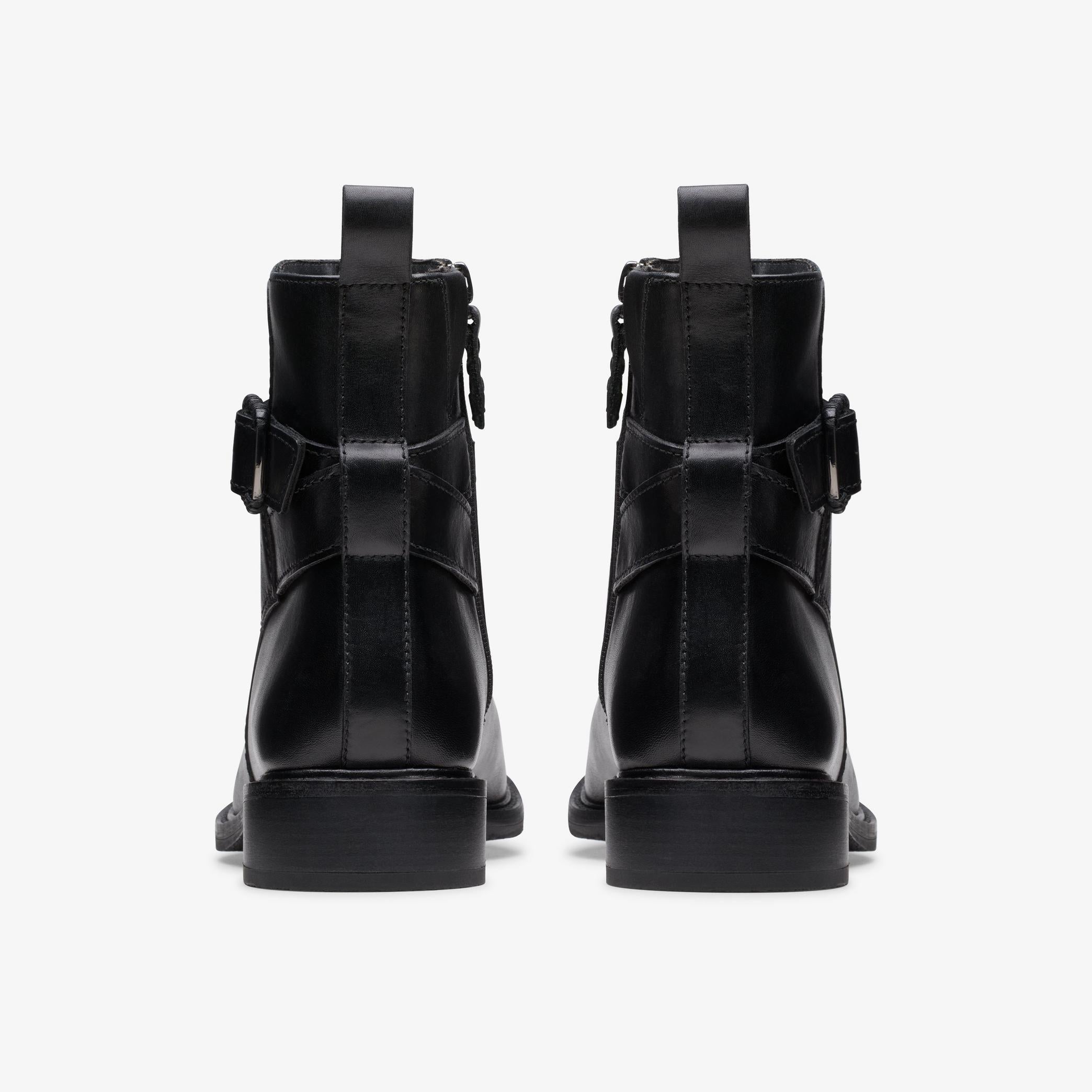 Clarks Renewal Style black leather ankle boots, back view