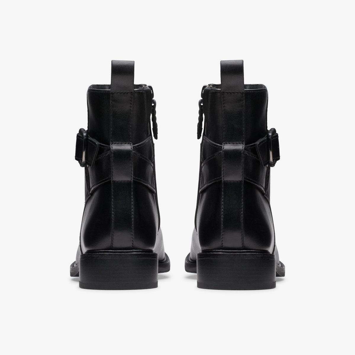 Clarks Renewal Style black leather ankle boots, back view