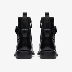 Clarks Renewal Style black leather ankle boots, back view