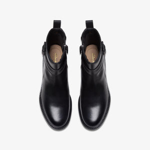 Clarks Renewal Style black leather ankle boots, top view