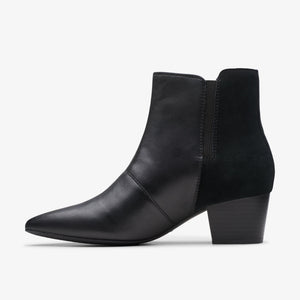 Clarks Ellanie Vibe black leather ankle boots, opposite side profile