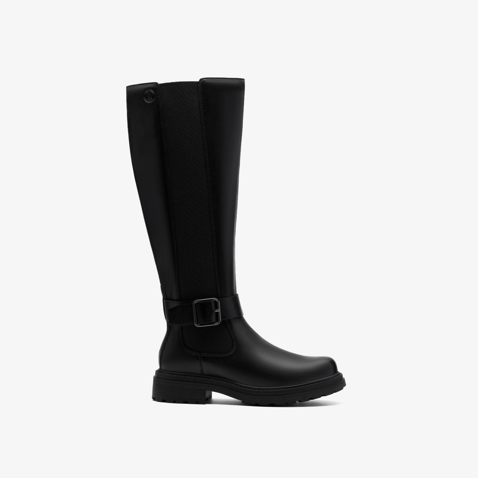 Clarks Orinoco3 Tall Black Leather women's boot side view