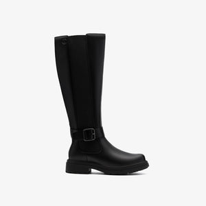 Clarks Orinoco3 Tall Black Leather women's boot side view