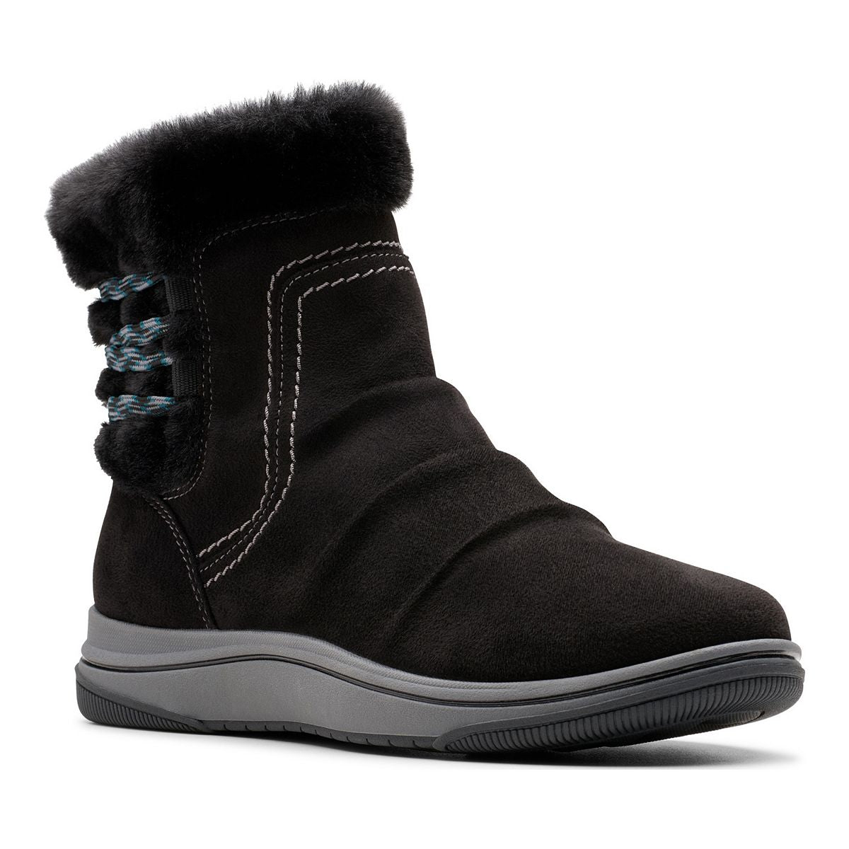 Clarks Women's Breeze Cozy Black ankle boot side view