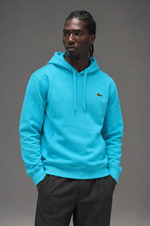 Lacoste Men's SPORT Hooded Fleece Tennis Sweatshirt Haiti Blue/Navy Blue SH2128 XQN AI model photo