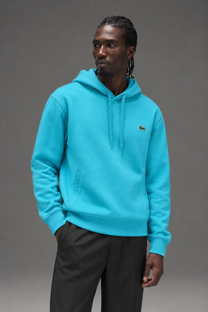 Lacoste Men's SPORT Hooded Fleece Tennis Sweatshirt Haiti Blue/Navy Blue SH2128 XQN AI model photo