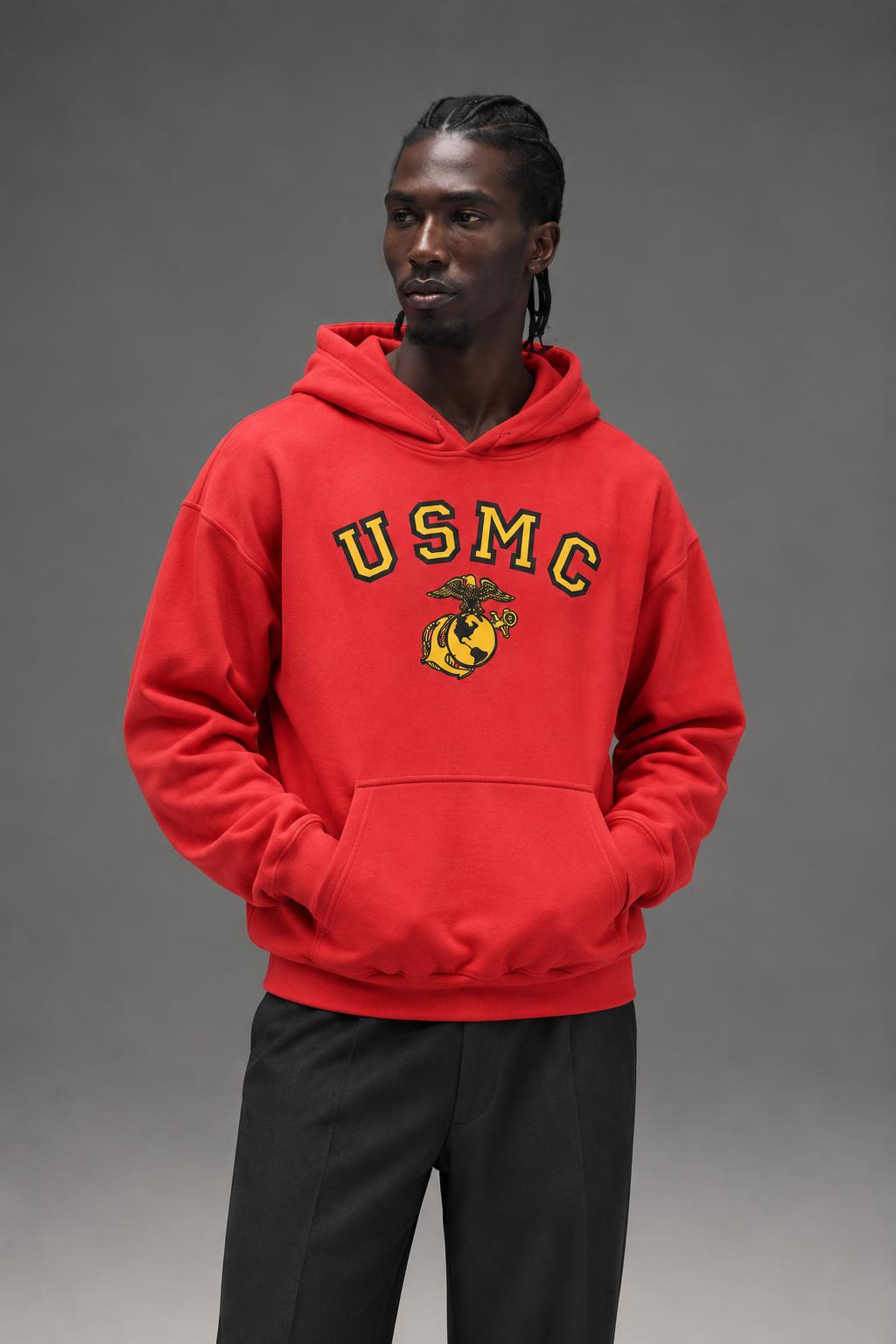 Rothco  USMC Eagle, Globe & Anchor Pullover Hooded Sweatshirt Red 92220 92221 AI model photo
