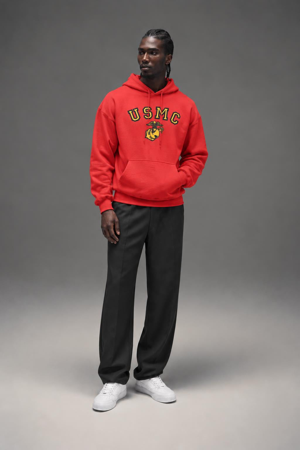 Rothco  USMC Eagle, Globe & Anchor Pullover Hooded Sweatshirt Red 92220 92221 AI model photo