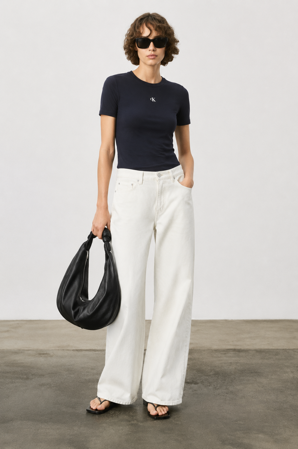 Calvin Klein Womens Wide Leg Chalk Jeans 47B931G 100