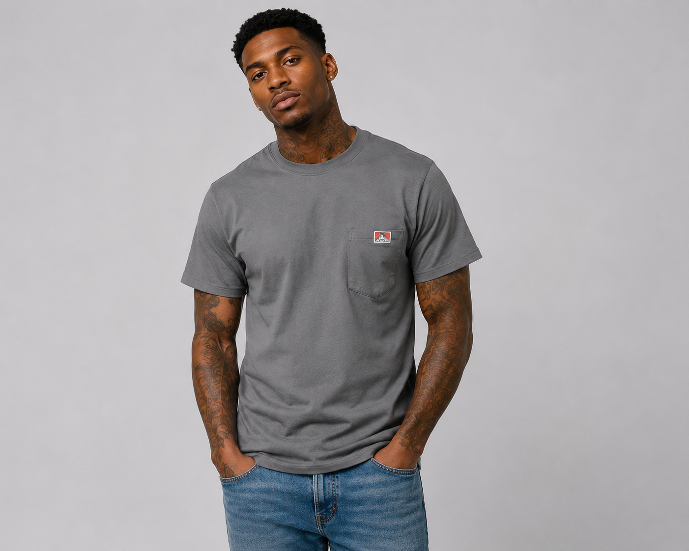 Ben Davis Classic Label Pocket T-Shirt Charcoal 9021