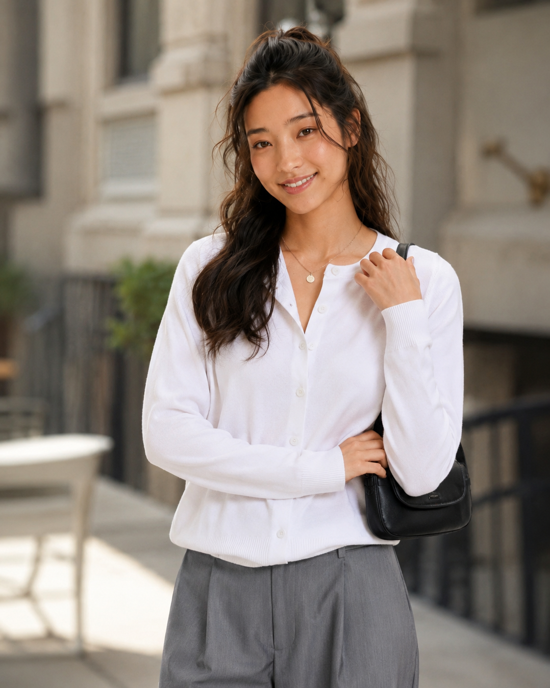 Aplaze Women's Round Neck Button Cardigans Ivory SW280