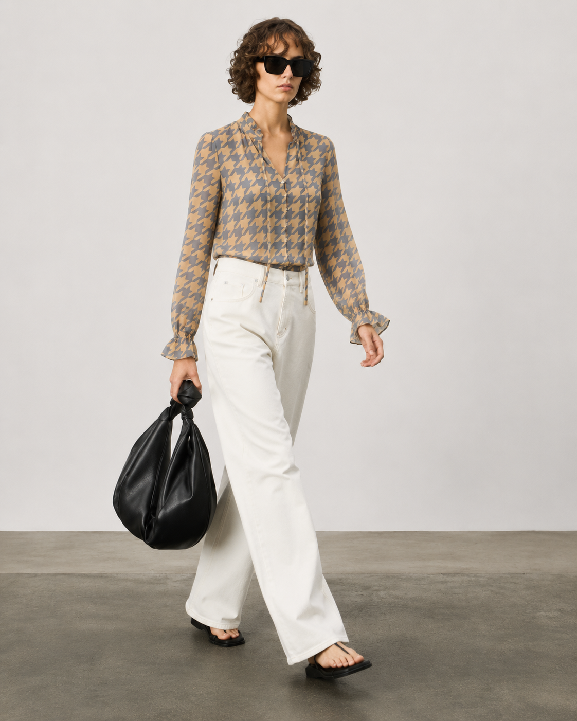 Calvin Klein Women's Houndstooth Print Blouse Tin Combo Houndstooth M1JH6840 TNX C3