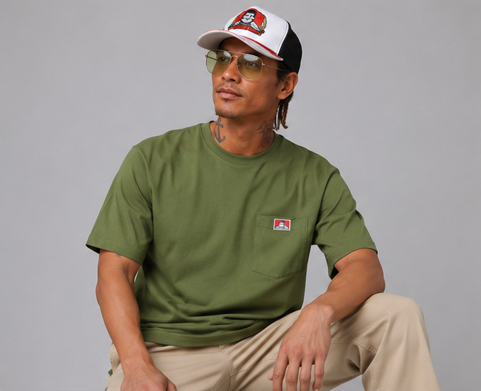 Ben Davis Classic Label Heavy Duty Short Sleeve Pocket T-Shirt Olive 912
